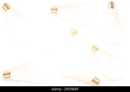 Abstract background, burning LED eco friendly light bulbs on white background Stock Photo