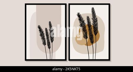 Abstract floral patterns, modern minimalist lines wall decor prints. Bohemian style abstract. Wall art home decoration. Elegant wall posters, covers. Stock Vector