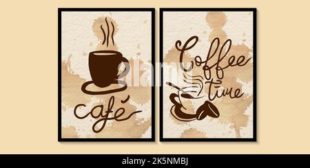 Coffee time. Coffee Poster. Poster with inscriptions about coffee drinks. Stock Vector