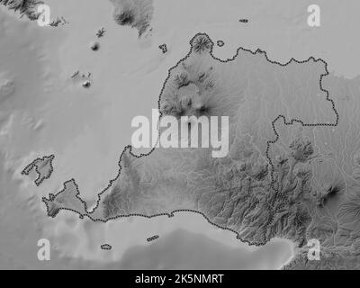 Banten, province of Indonesia. Grayscale elevation map with lakes and rivers Stock Photo