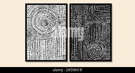 Black and white round minimalist wall art. Simple round style. Geometric shapes, circles and dots. Modern creative pattern. Stock Vector