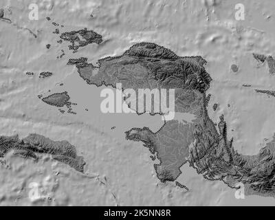 Irian Jaya Barat, province of Indonesia. Bilevel elevation map with lakes and rivers Stock Photo