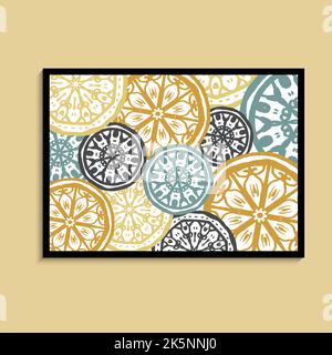 Mandala colored floral pattern. Yellow, orange, green, gray colors. Hand drawn mandala. Round elements. White background. Stock Vector