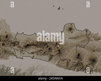 Jawa Tengah, city of Indonesia. Elevation map colored in sepia tones with lakes and rivers Stock Photo