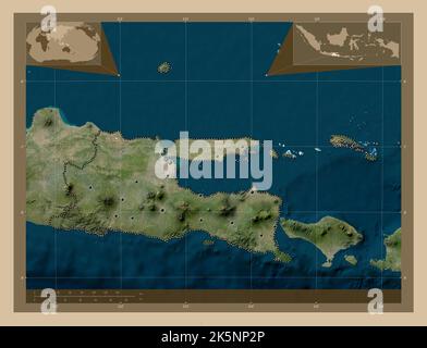 Jawa Timur, province of Indonesia. Low resolution satellite map. Corner ...