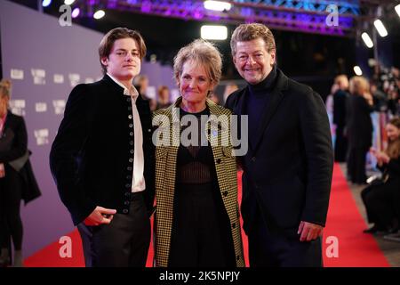 (left to right) Louis Serkis-Ashbourne, Lorraine Ashbourne and Andy Serkis attending the European premiere of Allelujah during the BFI London Film Festival 2022 at the Royal Festival Hall, Southbank Centre, London. Picture date: Sunday October 9, 2022. Stock Photo