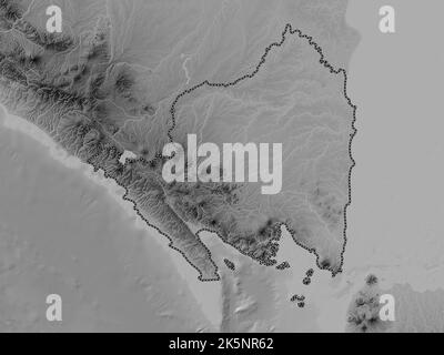 Lampung, province of Indonesia. Grayscale elevation map with lakes and rivers Stock Photo