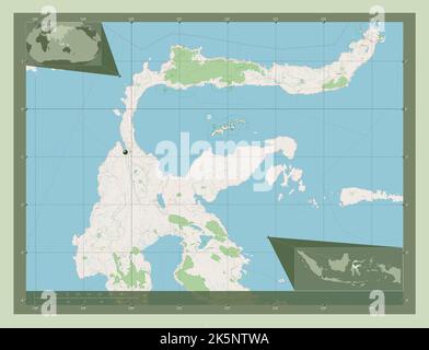 Sulawesi Tengah, province of Indonesia. Open Street Map. Corner auxiliary location maps Stock Photo