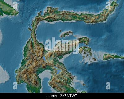 Sulawesi Tengah, province of Indonesia. Colored elevation map with lakes and rivers Stock Photo