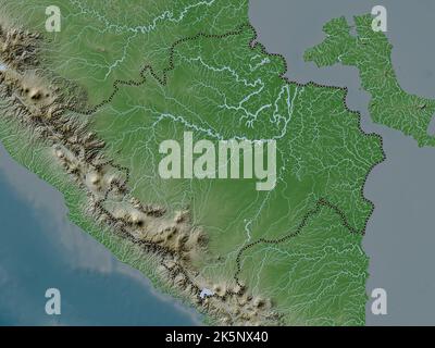 Sumatera Selatan, province of Indonesia. Colored elevation map with ...