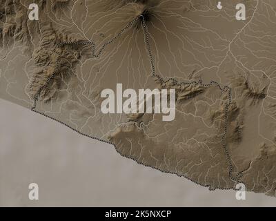 Yogyakarta, special region of Indonesia. Elevation map colored in sepia tones with lakes and rivers Stock Photo