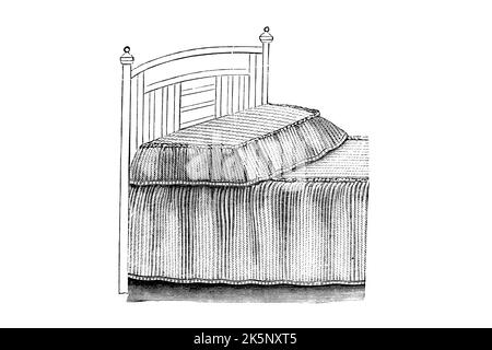 Bed with bedspread - 1910s Vintage Illustration Stock Photo