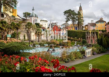 Portmeirion - Italianate style tourist village designed by Sir Clough Williams-Ellis, in Gwynedd, North Wales on 3 October 2022 Stock Photo