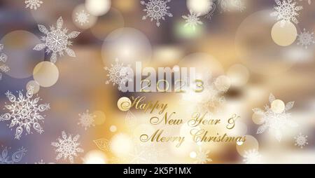 Festive background with bokeh lights and fireworks with 2023 number Stock Photo