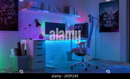 Multicolored lighting in the Living Room. 3D rendering Stock Photo