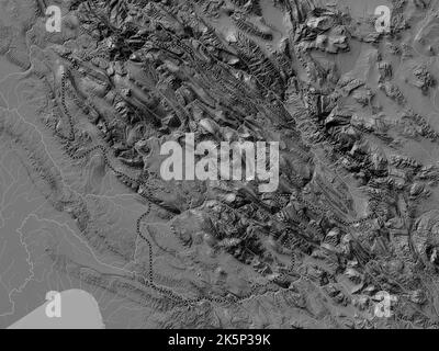 Kohgiluyeh and Buyer Ahmad, province of Iran. Bilevel elevation map with lakes and rivers Stock Photo