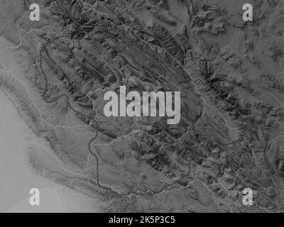 Kohgiluyeh and Buyer Ahmad, province of Iran. Grayscale elevation map with lakes and rivers Stock Photo