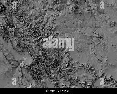 Kordestan, province of Iran. Bilevel elevation map with lakes and rivers Stock Photo