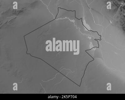 Al-Anbar, province of Iraq. Grayscale elevation map with lakes and rivers Stock Photo