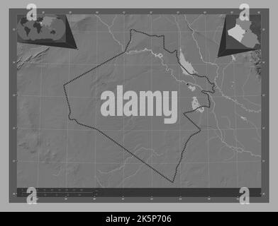 Al-Anbar, province of Iraq. Bilevel elevation map with lakes and rivers. Corner auxiliary location maps Stock Photo