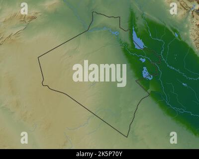 Al-Anbar, province of Iraq. Colored elevation map with lakes and rivers Stock Photo