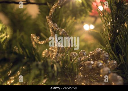 Christmas decorations on the Christmas tree and lights Stock Photo