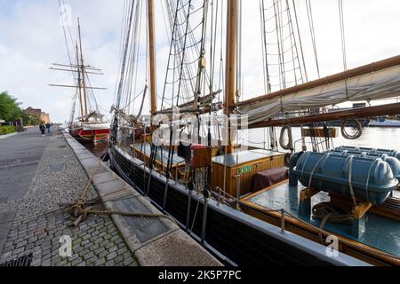 Copenhagen, Denmark. October 2022.  an old wooden vessel moored on the quay in the city center Stock Photo