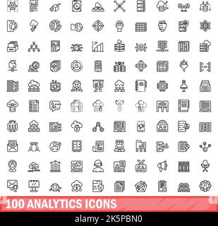 100 analytics icons set. Outline illustration of 100 analytics icons vector set isolated on white background Stock Vector