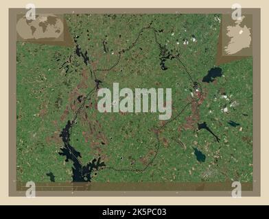 Longford, county of Ireland. High resolution satellite map. Locations of major cities of the region. Corner auxiliary location maps Stock Photo