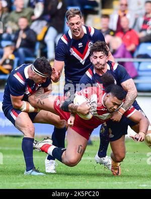 Halifax, England -8th October 2022 -  Rugby League Pre World Cup International Friendly, Tonga vs France  at The MBI Shay Stadium, Halifax, UK Stock Photo