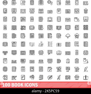 100 book icons set. Outline illustration of 100 book icons vector set isolated on white background Stock Vector
