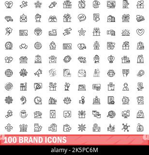 100 brand icons set. Outline illustration of 100 brand icons vector set isolated on white background Stock Vector