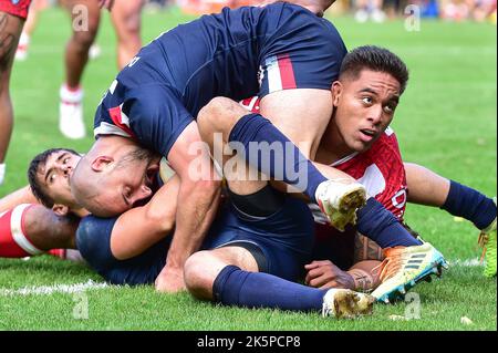 Halifax, England -8th October 2022 -  Rugby League Pre World Cup International Friendly, Tonga vs France  at The MBI Shay Stadium, Halifax, UK Stock Photo