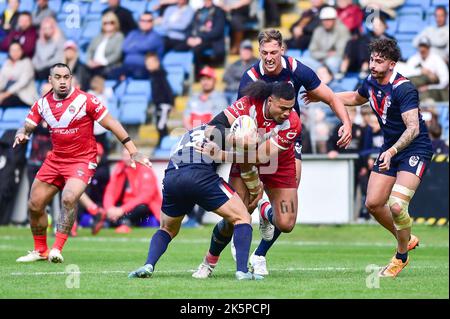 Halifax, England -8th October 2022 -  Rugby League Pre World Cup International Friendly, Tonga vs France  at The MBI Shay Stadium, Halifax, UK Stock Photo