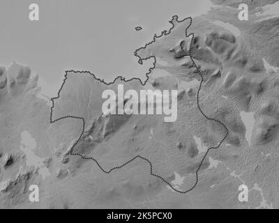 Sligo, county of Ireland. Grayscale elevation map with lakes and rivers Stock Photo