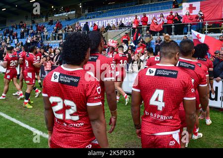 Halifax, England -8th October 2022 -  Tonga team, Rugby League Pre World Cup International Friendly, Tonga vs France  at The MBI Shay Stadium, Halifax, UK Stock Photo