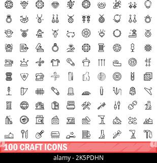 100 craft icons set. Outline illustration of 100 craft icons vector set isolated on white background Stock Vector