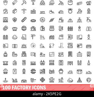 100 factory icons set. Outline illustration of 100 factory icons vector set isolated on white background Stock Vector