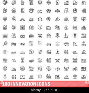 100 innovation icons set. Outline illustration of 100 innovation icons vector set isolated on white background Stock Vector