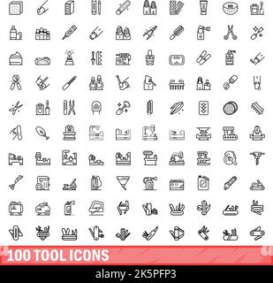100 tool icons set. Outline illustration of 100 tool icons vector set isolated on white background Stock Vector