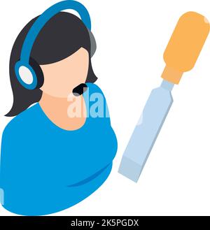 Technical support icon isometric vector. Operator with headset, carpentry chisel. Chisel tool, online support Stock Vector