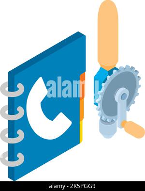Repair service icon isometric vector. Old manual drill tool and phone book icon. Construction, repair, maintenance Stock Vector