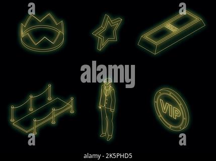 Vip icons set. Isometric set of vip vector icons neon color on black Stock Vector