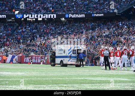 Detroit Lions cornerback Saivion Smith, lying on stretcher, is loaded into  an ambulance during the first half of an NFL football game against the New  England Patriots, Sunday, Oct. 9, 2022, in