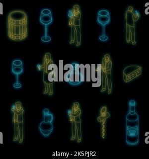 Sommelier icons set. Isometric set of sommelier vector icons neon color on black Stock Vector