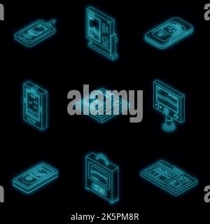 Echo sounder icons set. Isometric set of echo sounder vector icons neon color on black Stock Vector