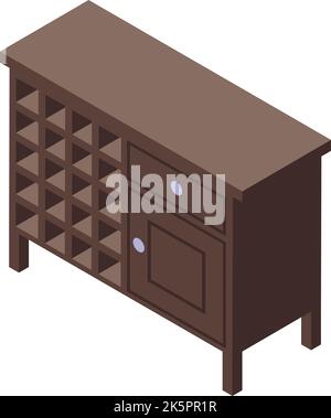 Wine furniture icon isometric vector. Wood cabinet. Bottle rack Stock Vector