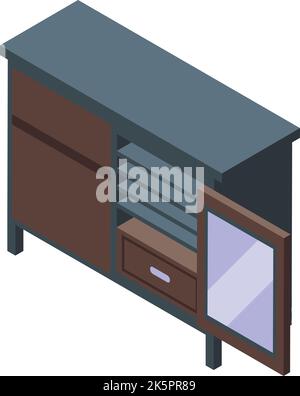 Wine cabinet table icon isometric vector. Wood bar. Bottle rack Stock Vector