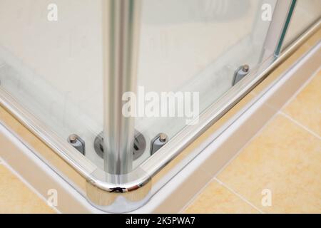 Sliding mechanism of a shower cabin.Modern bathroom interior.Close up Stock Photo