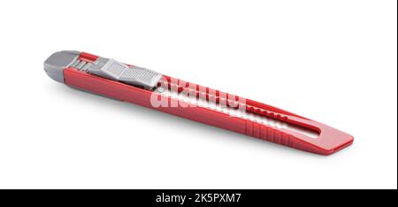 Red utility knife on white background Stock Photo